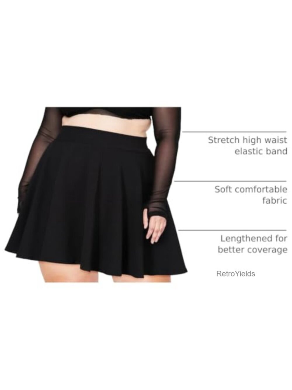 Plus Size High Waisted Stretchy Flowy Mini Skater Skirt For Women View 3